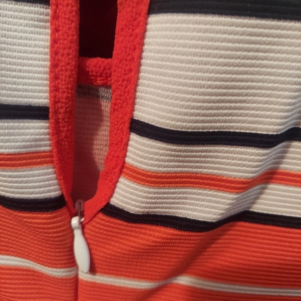 Monteau Girl Size 10/12 Girls Orange, Black and White Horizontal Striped Dress
